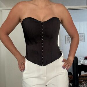 Black Strapless Corset Top Satin Effect